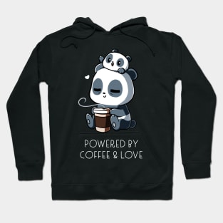 Powered by Coffee and Love ! Cute Cool Funny Coffee Lover Panda Quote  Animal Lover Artwork Hoodie